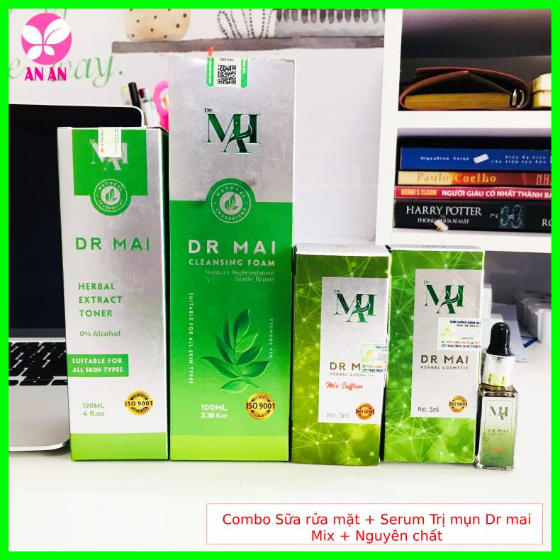 Combo Sữa rửa mặt Dr Mai + Serum ngừa mụn Dr Mai Mix Saffron + Nguyên Chất - Tặng kèm Toner Ngẫu nhiên - Hàng chính hãng