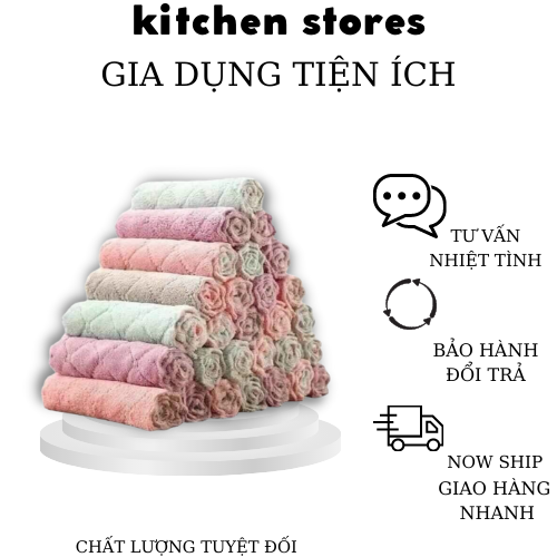 Khăn lau bếp đa năng 2 mặt siêu thấm kháng khuẩn set 10 chiếc kt 25*25cm