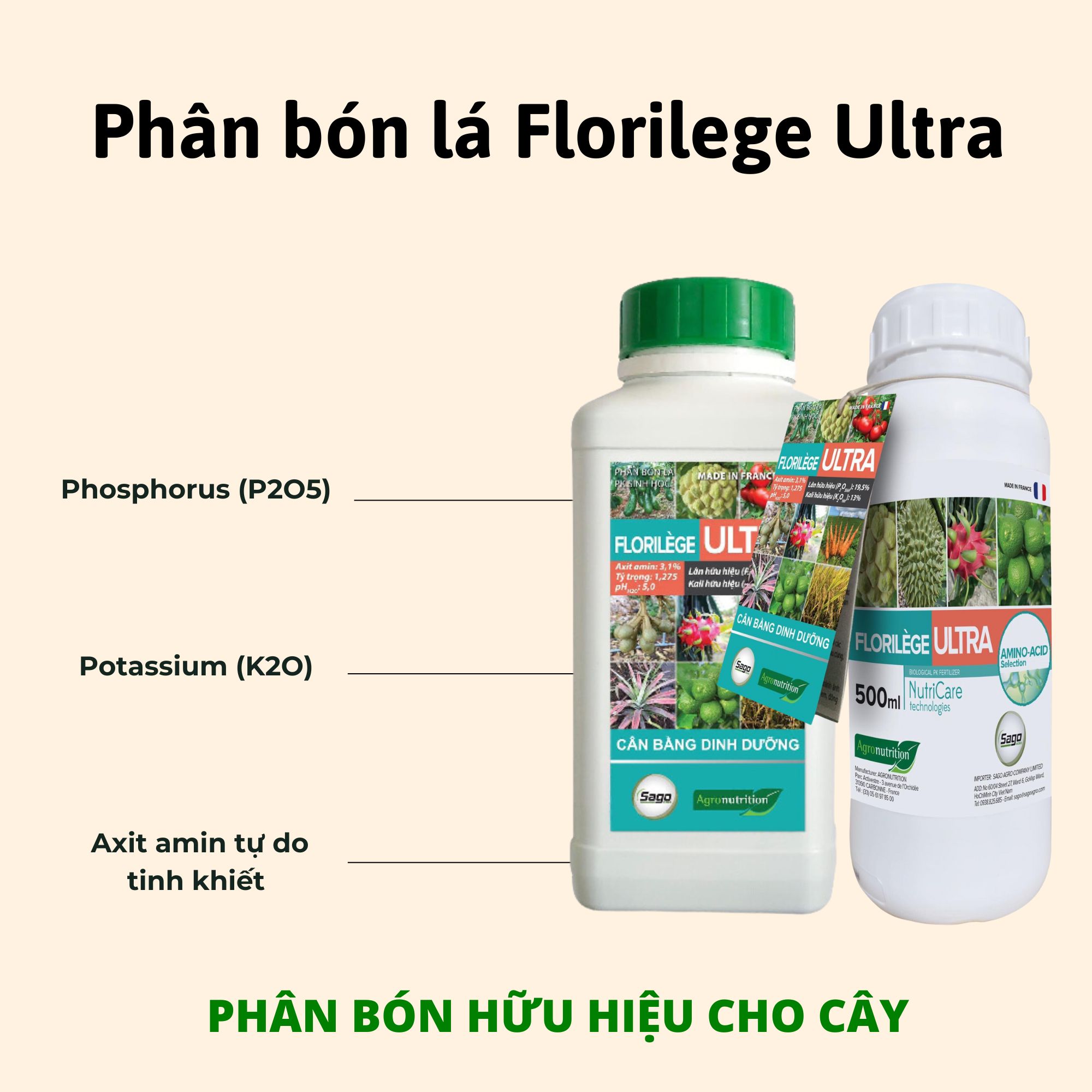 Phân bón lá sinh học Florilege Ultra SAGO 500ML lân Kali hữu hiệu cho cây
