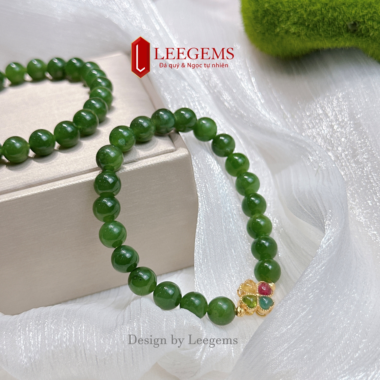 Leegems Vòng tay Ngoc Bích thiên nhiên Tuýp A 8li hợp tất cả mệnh chất lượng đá tự nhiên size hạt 8 li màu xanh