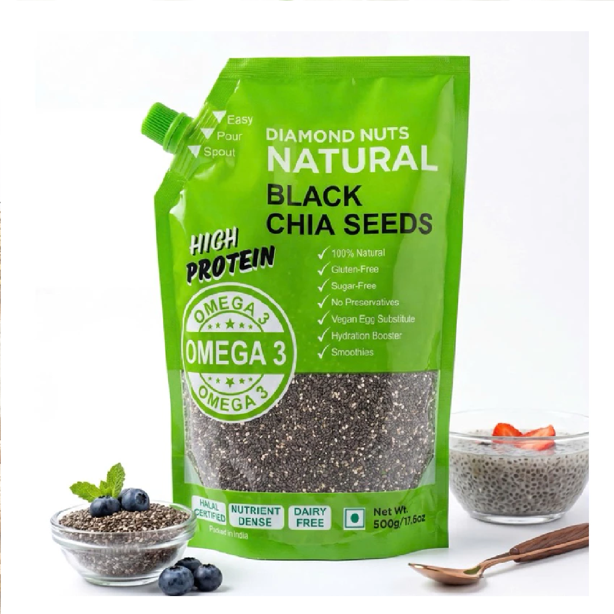 Hạt Chia Đen Diamond Nuts Natural (gói 500g)