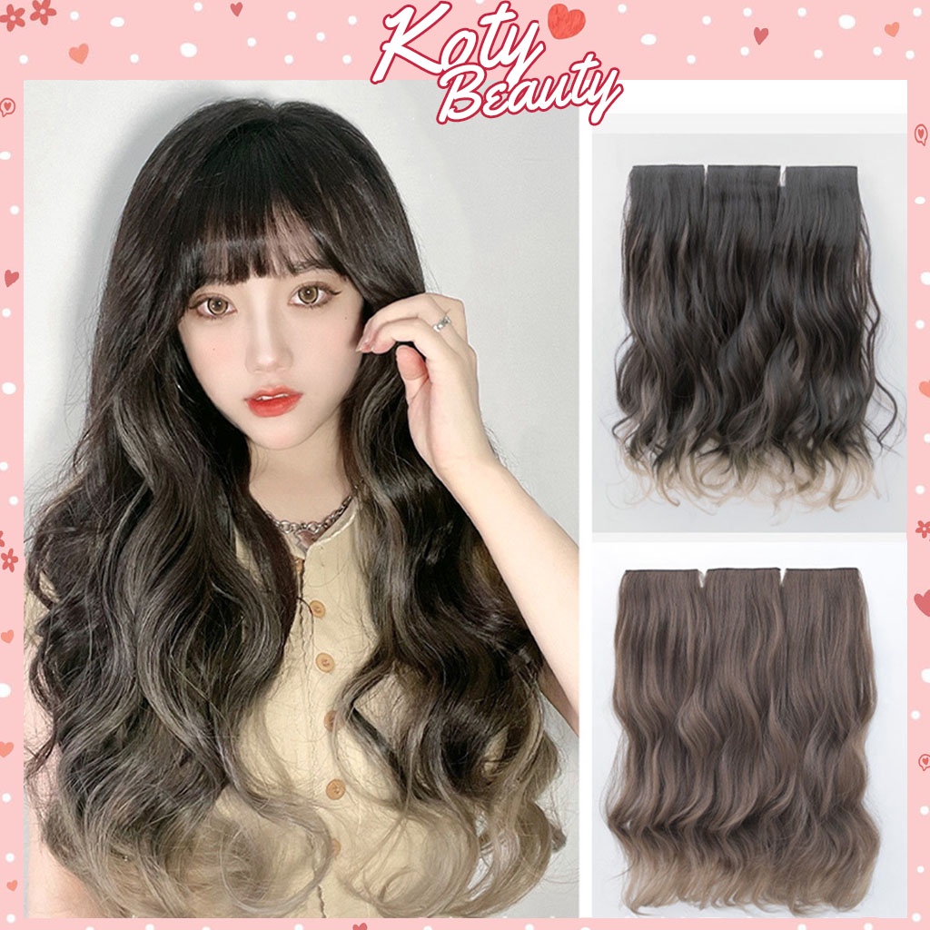 Tóc giả kẹp xoăn light, combo 3 dải kẹp xoăn dợn highlight xám khói