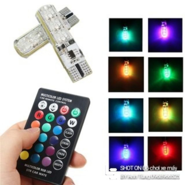 Bộ 2 Đèn Led Demi Remote T10 Chớp Đổi Mầu Cực Chấ