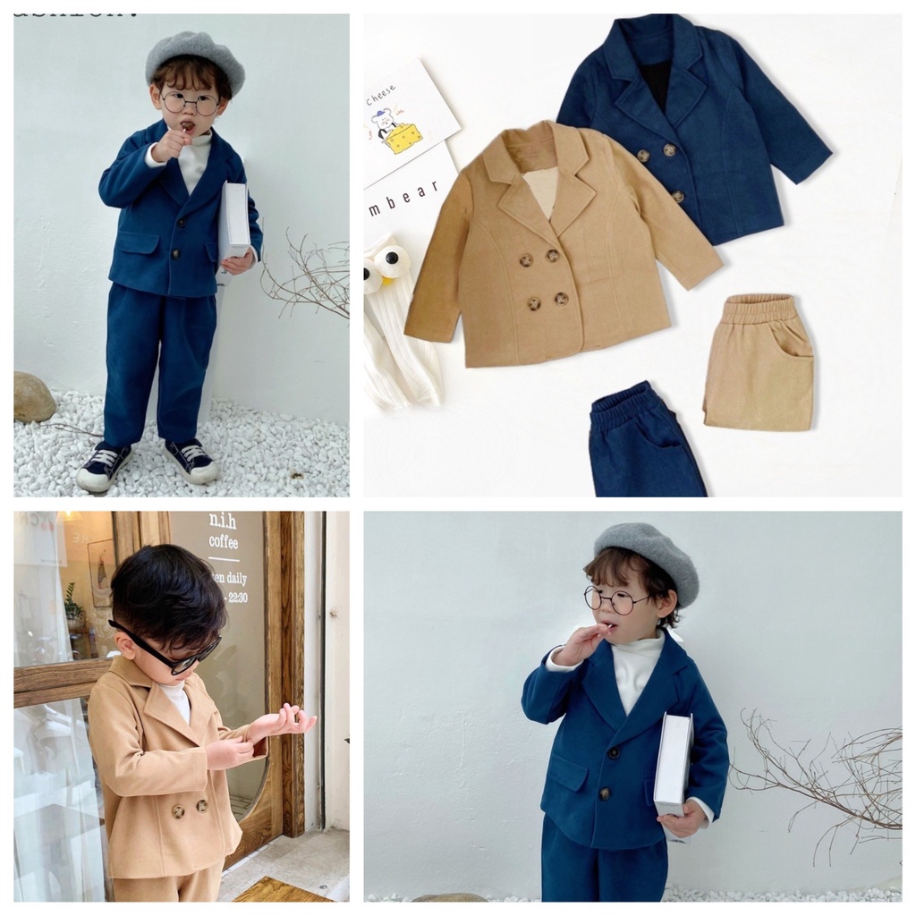 Bộ vest bé trai, set vest công tử cá tính qate854