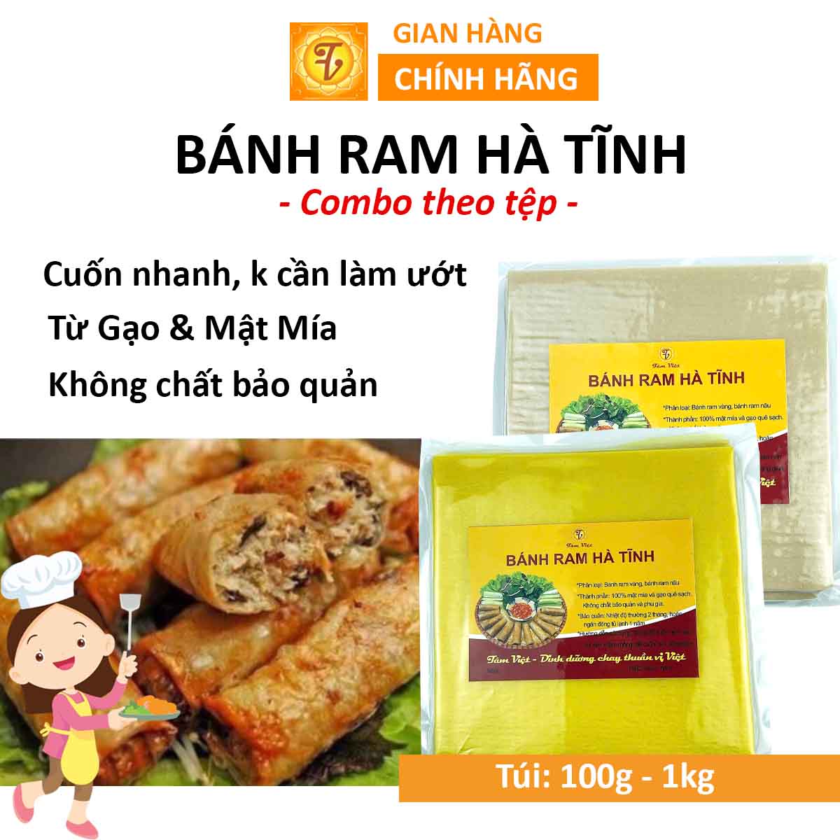 Bánh ram Hà Tĩnh Combo theo tép - Không cần làm ướt - Từ Gạo & Mật Mía - Không chất bảo quản - Túi: 100g - 1kg