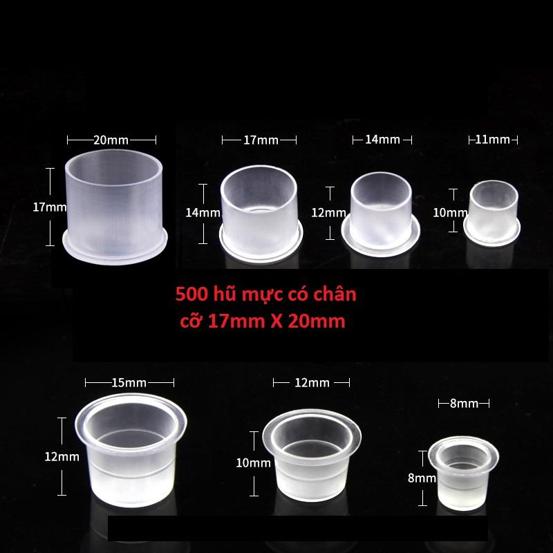 500 hũ đựng mực xăm có chân cỡ 17mm x20mm