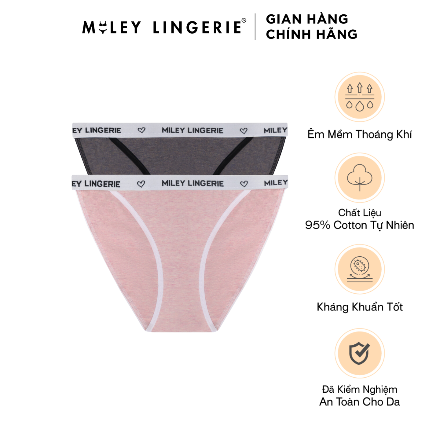 Combo 2 Quần Lót Nữ Melange High-Cut Chất liệu thoáng khí Miley Lingerie - Màu Xám và Hồng