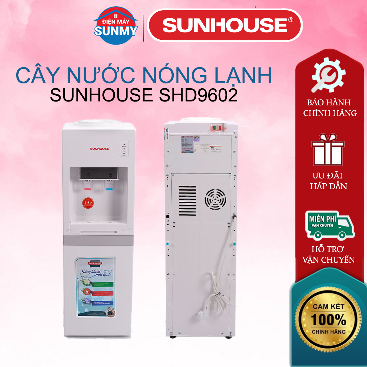 Cây nước nóng lạnh Sunhouse SHD9602, cây nước úp bình 2 vòi nóng lạnh riêng biệt, cây nóng lạnh, cây nước nóng lạnh - Bảo hành chính hãng toàn quốc 12 tháng