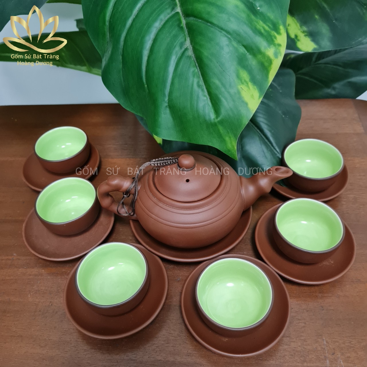 (Hàng nghệ nhân) Bộ ấm chén Bát Tràng đất nung dáng trơn 230ml màu nâu