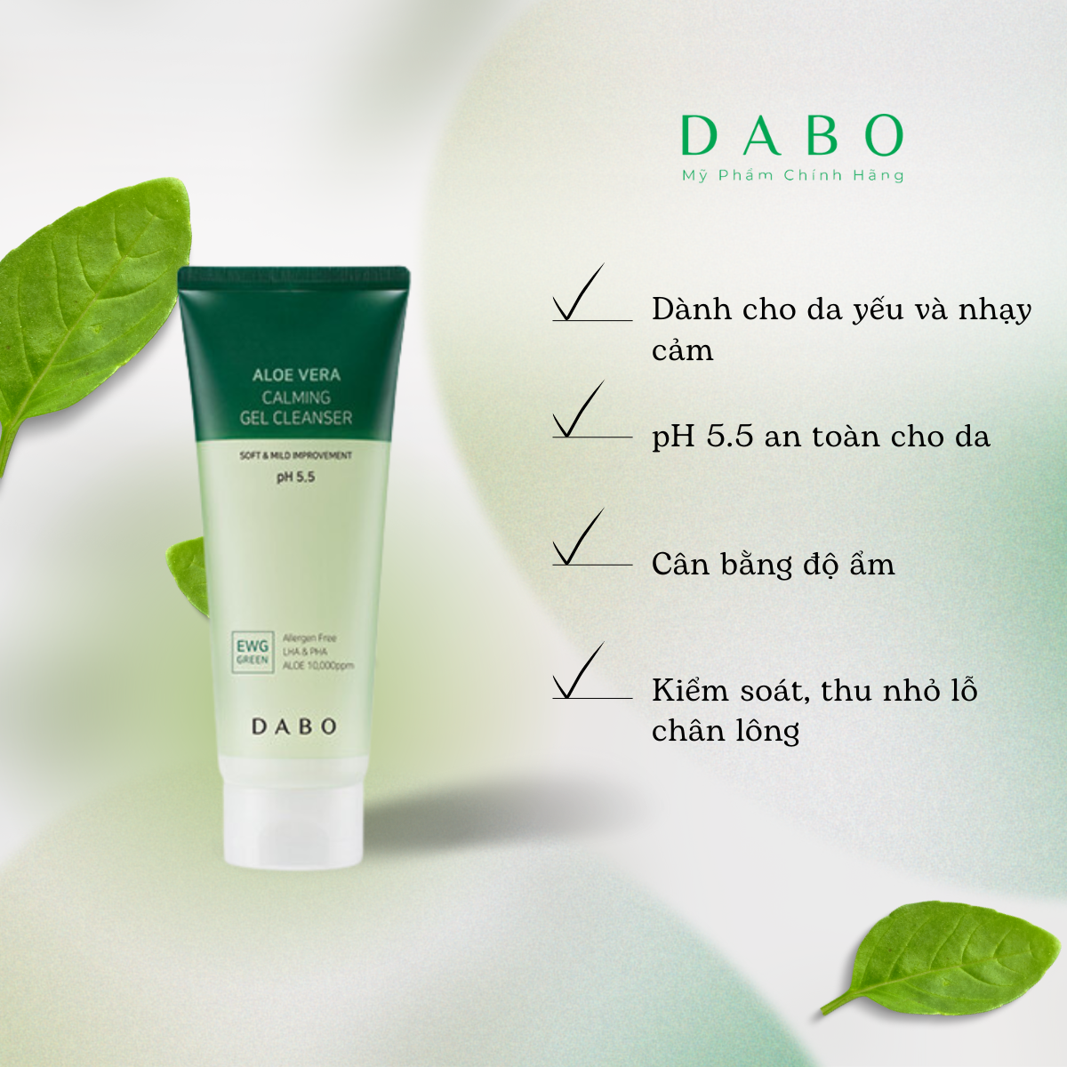 Sữa rửa mặt dạng gel dabo lô hội ph thấp 5.5 150ml dabo aloe vera calming gel cleanser