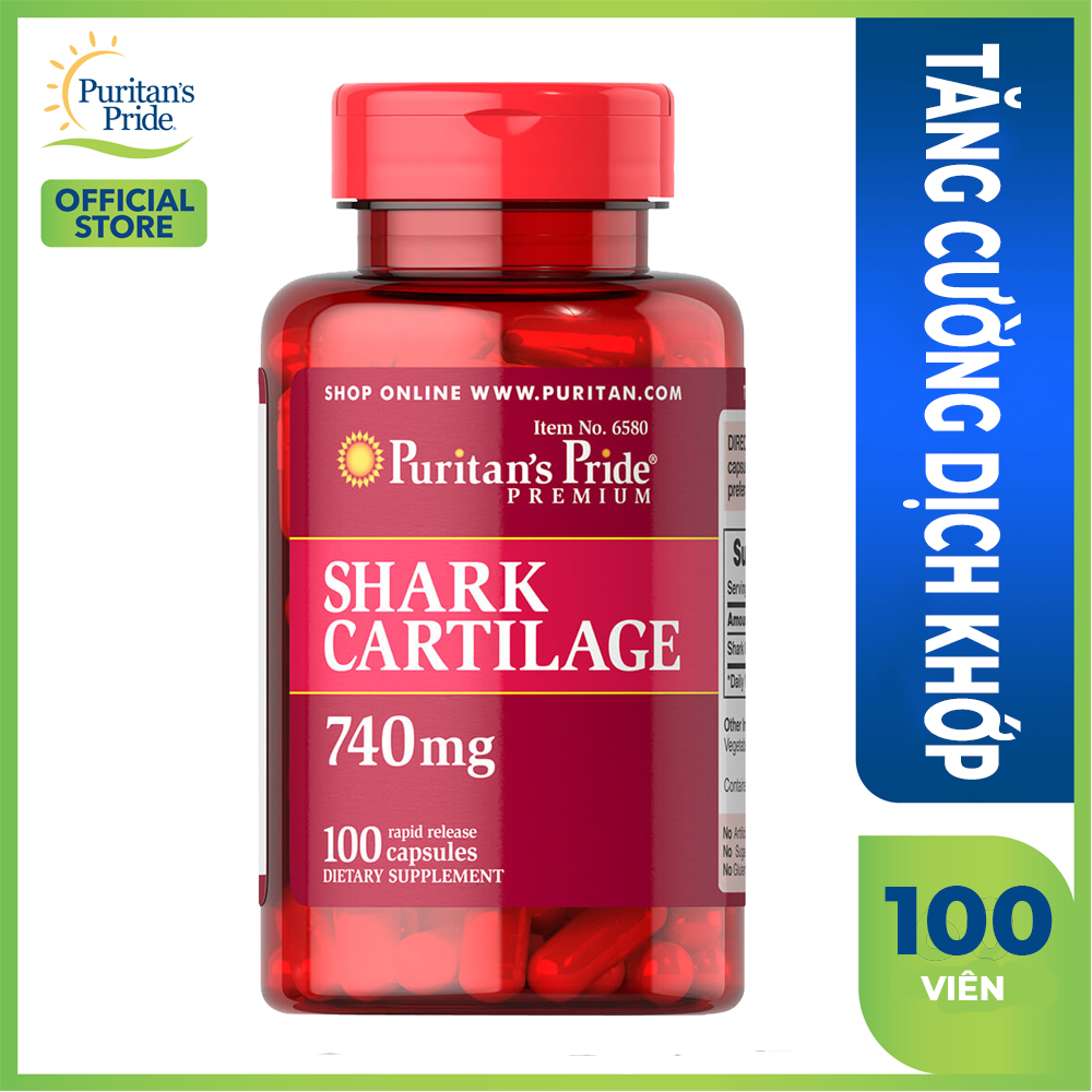 Viên uống sụn vi cá mập giảm đau khớp, bổ sung Chondroitin tăng cường dịch khớp Puritan's Pride Shark Cartilage 740mg 100 viên