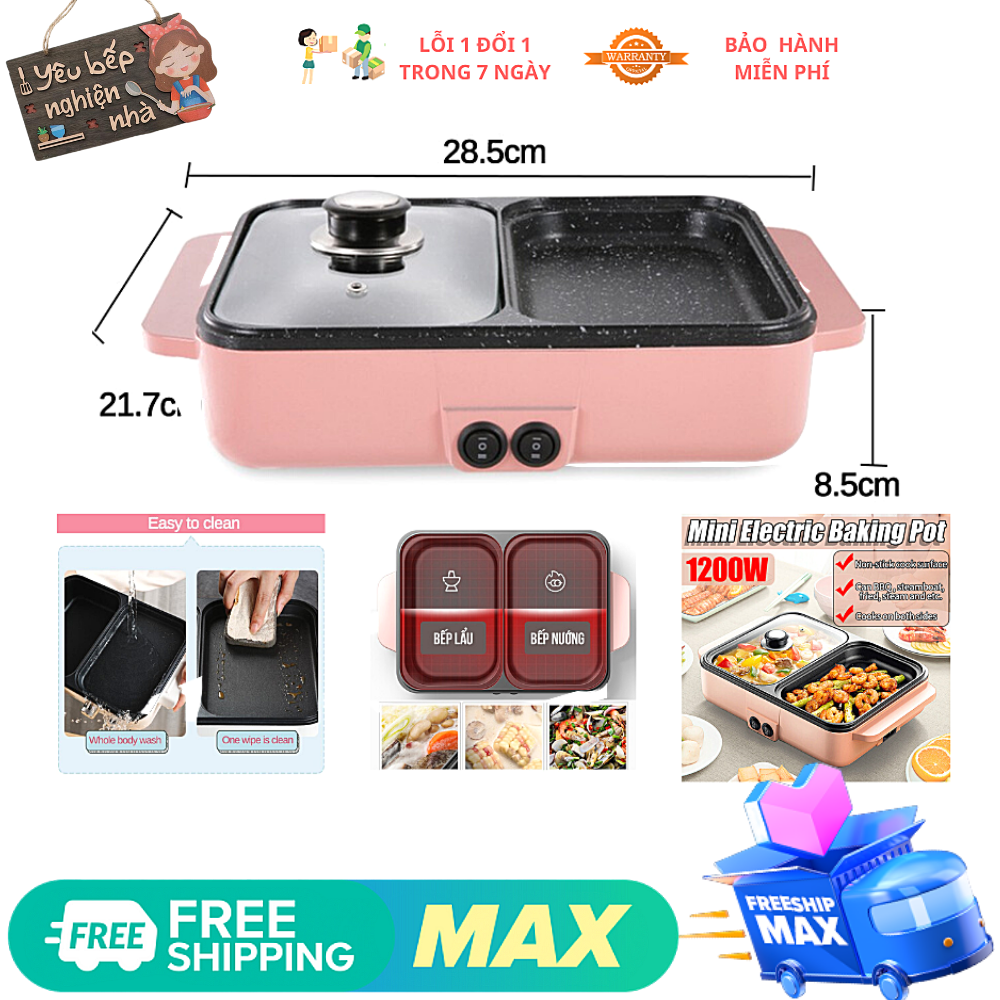 Nồi Lẩu Nướng Điện Đa Năng, Nồi Lẩu Điện 2 Ngăn Đa Năng Mini. Nồi Lẩu Điện Mini Đa Năng 2 Ngăn, Nồi Nướng Điện Siêu Tốc Chống Dính Thế Hệ Mới 2020