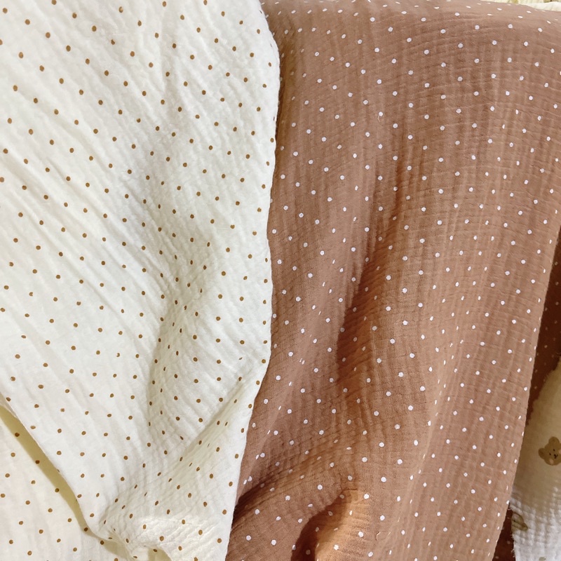 Vải xô muslin cao cấp chấm bi vải 2 lớp mềm mịn