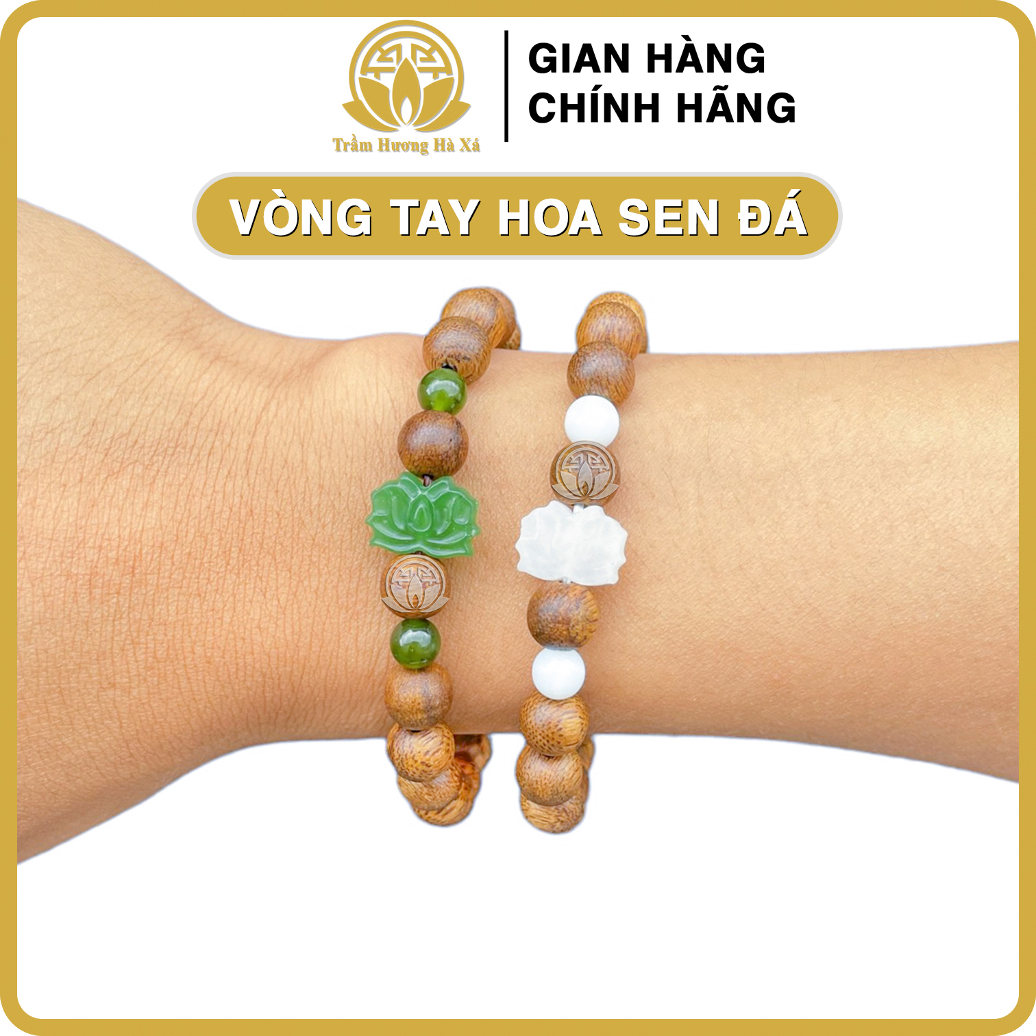 Vòng tay hoa sen đá ngọc bích phong thủy trầm hương HÀ XÁ vòng đeo tay cặp đôi nam nữ may mắn tài lộc