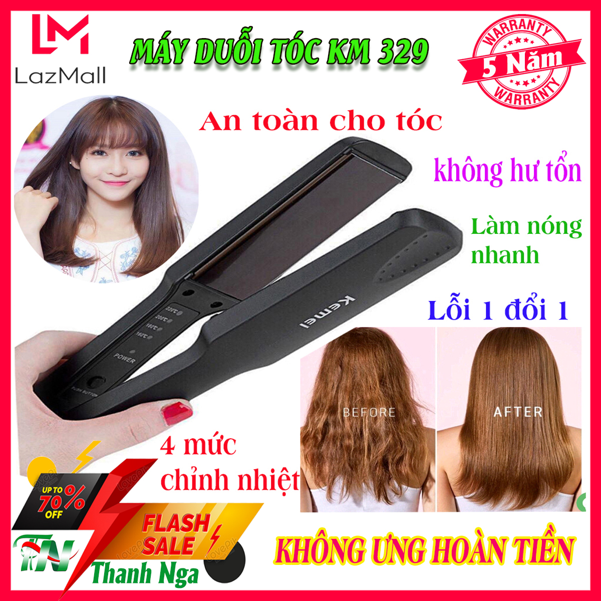 Máy duỗi tóc mini máy làm tóc máy uốn tóc máy ép tóc duỗi thẳng tóc 4 mức nhiệt KEMEI 329 - dụng cụ tạo kiểu tóc. máy dập xù bấm tóc km 322