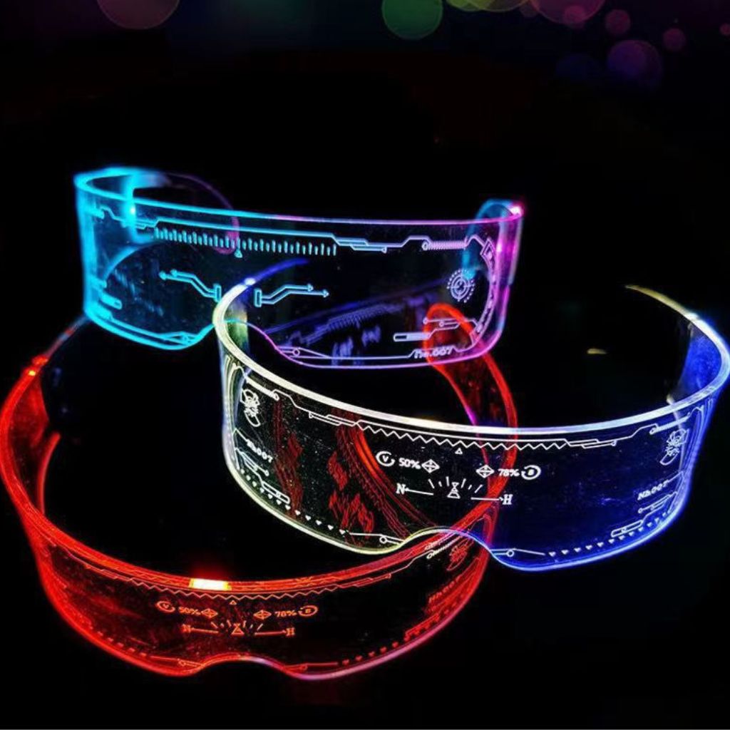Mắt kính rave nhựa trong suốt có đèn led phát sáng độc đáo