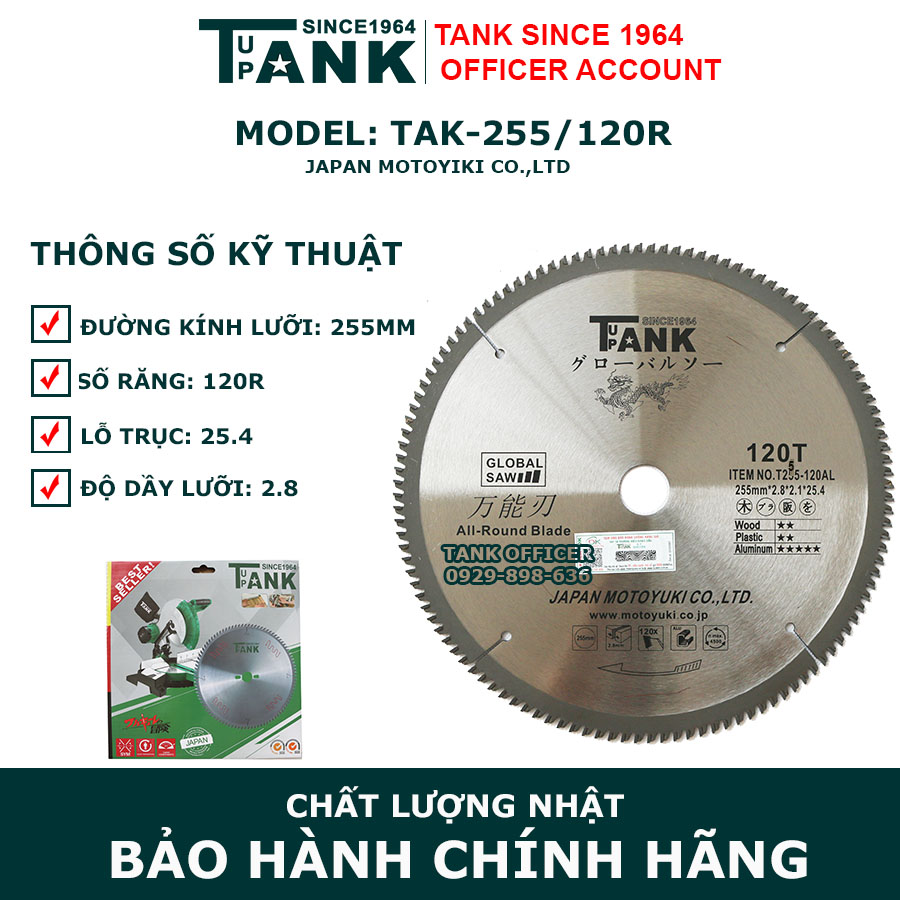 Lưỡi cắt nhôm 255 tank since 1964 tak-255/120r/25.4