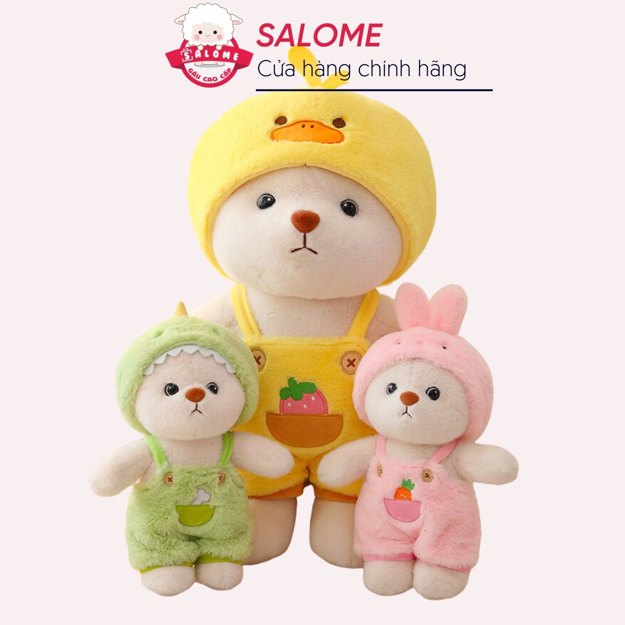 Gấu bông lena cosplay heo, thỏ, khủng long, vịt teddy mặc áo yếm salome tp hcm