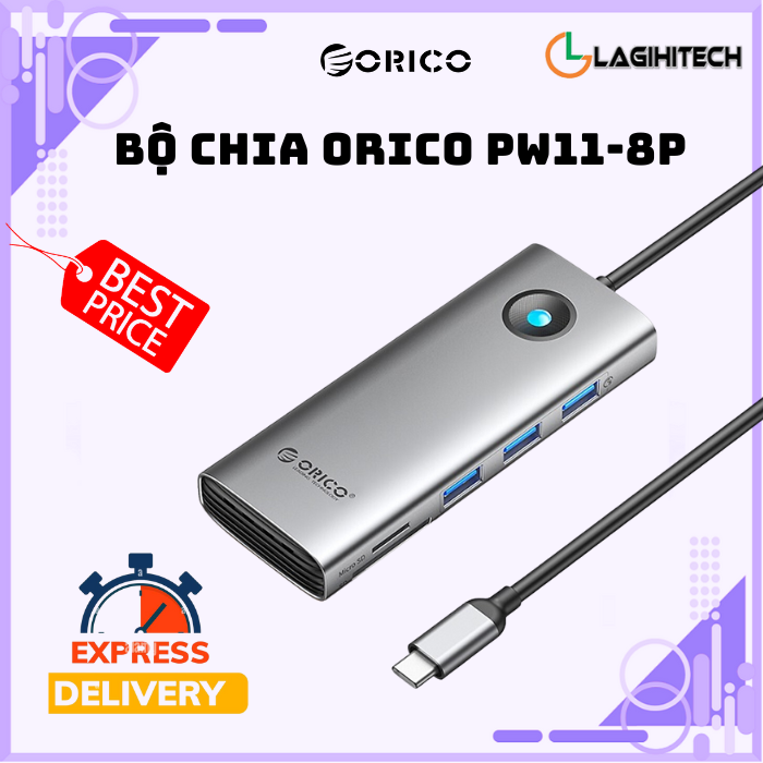 Bộ chia orico type c 8-in 1 5gbps pw11-8p - chính hãng orico