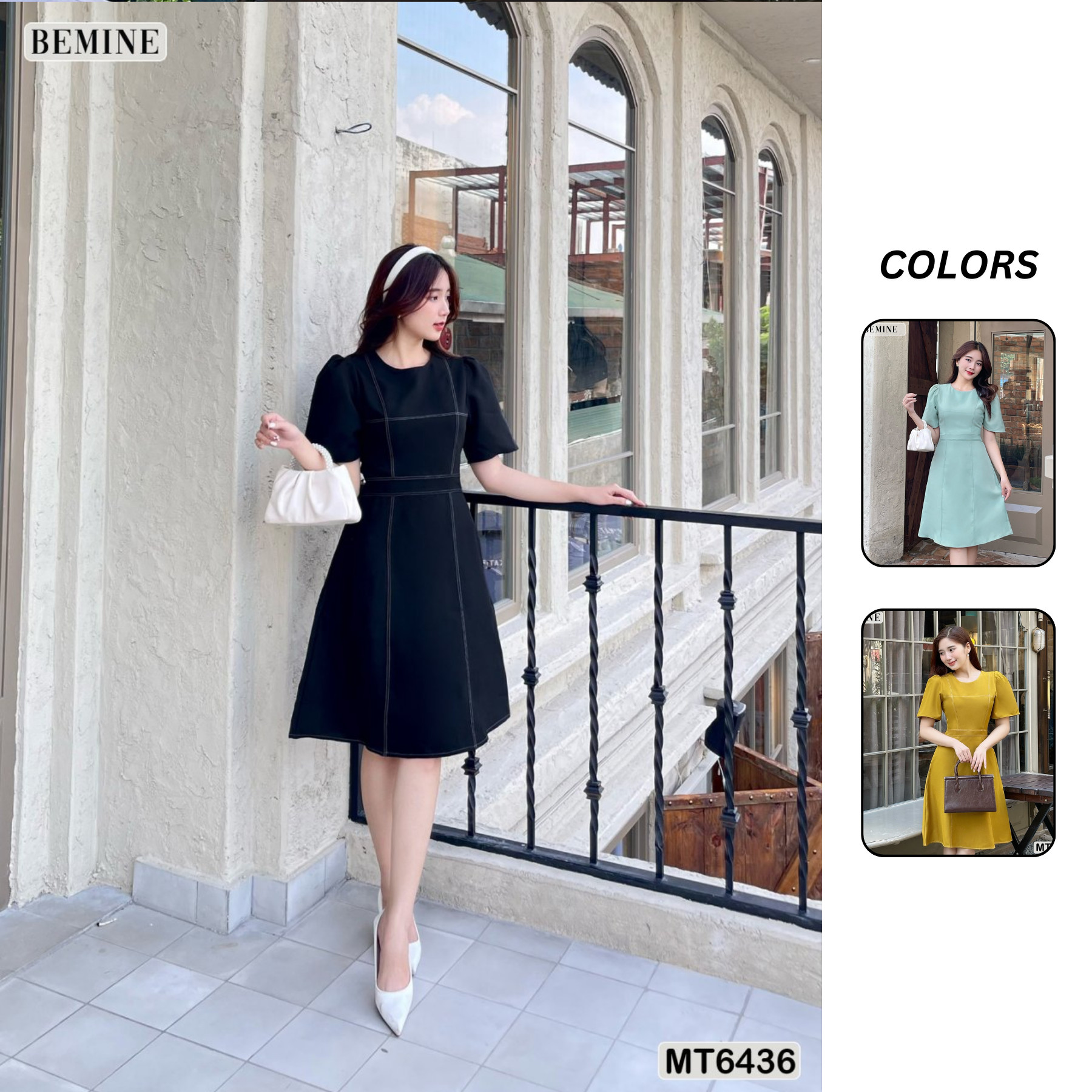 Đầm công sở chạy chỉ tùng xoè BEMINE MT6436