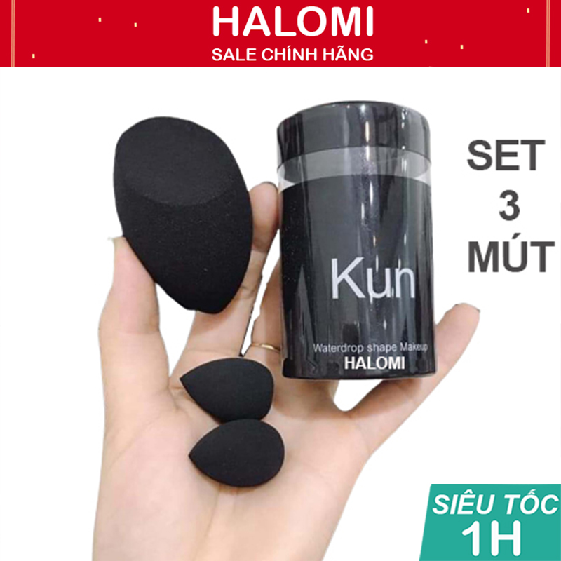 Bông mút tán nền Kun set gồm 3 chiếc siêu mịn bám phấn chính hãng HALOMI STORE