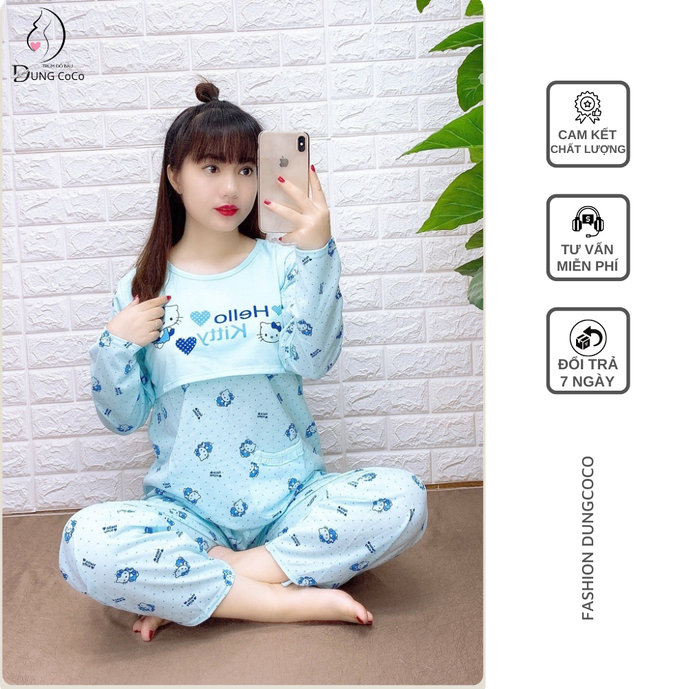 Bộ bầu - bộ sau sinh - cho con bú - chất liệu cotton ( hello kitty - QDTD - 020 )