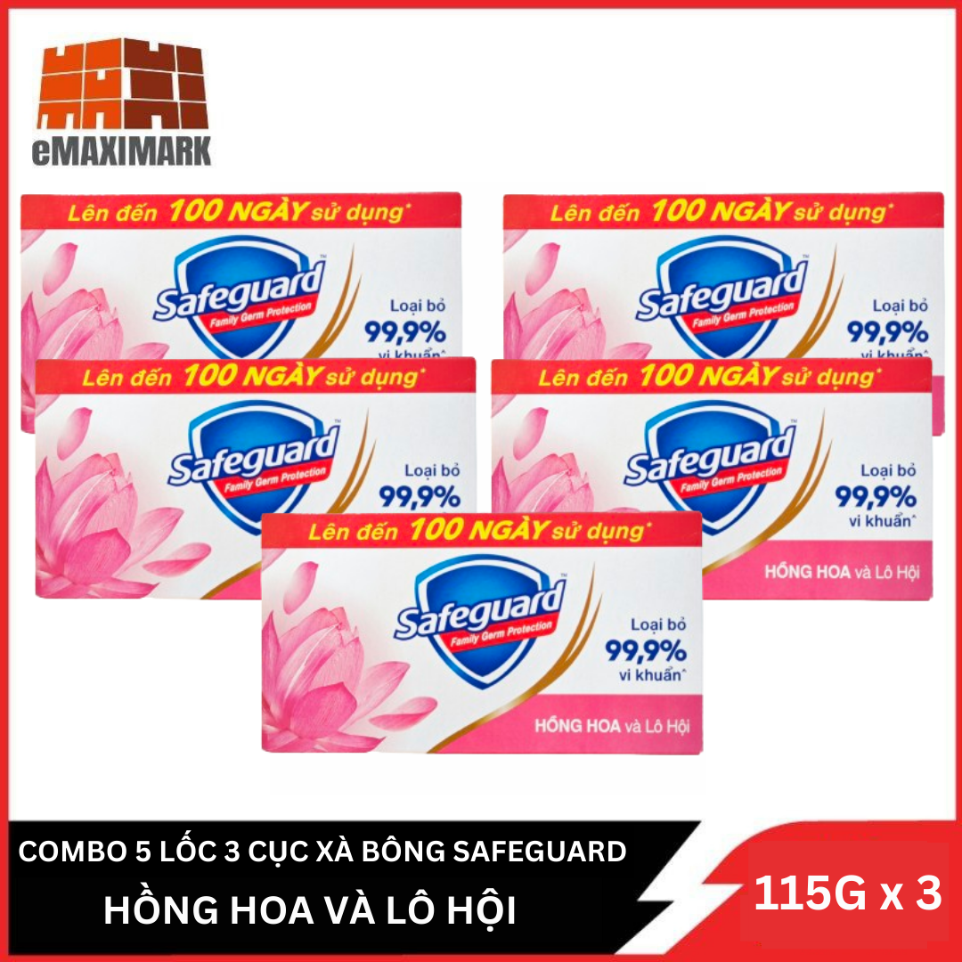Combo 5 Lốc 3 Xà Phòng Safeguard Hồng Hoa Và Lô Hội 115gx15
