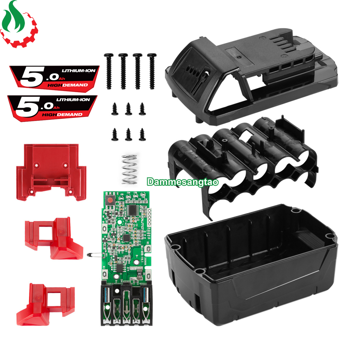 Vỏ pin milwaukee 18v 5s2p 18650 li-ion 3.7v nhận sạc zin