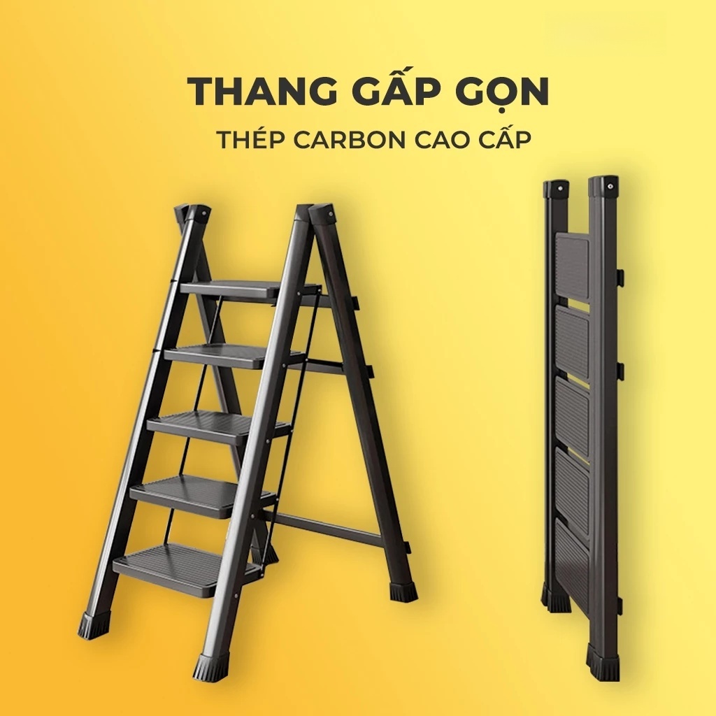 Thang Ghế Thép Carbon /Thang Gấp Gọn Đa Năng 3-5 Bậc, Chịu Tải 150kg Làm Từ Thép Carbon Siêu Dày, Thang Chữ A Gấp Gọn