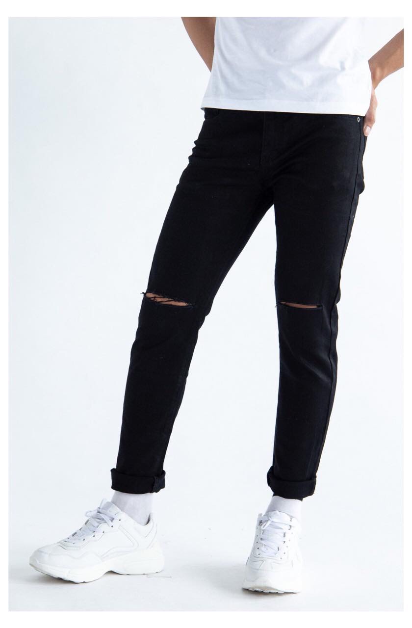 [HCM]Quần jean nam rách gối ống ôm quần jean nam đen vải dày co giãn kiểu Hàn Quốc- Viski Shop