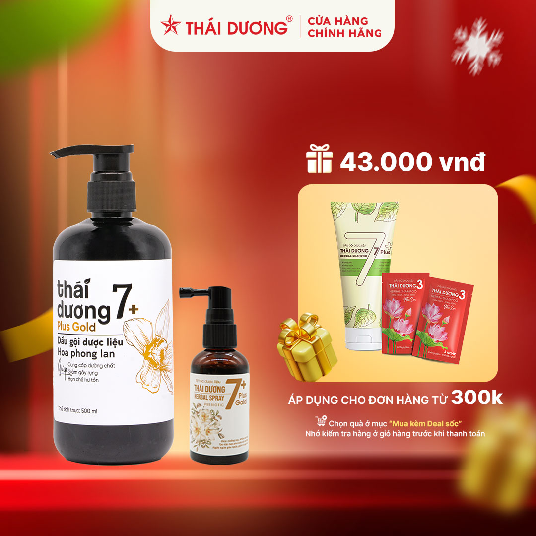 Bộ dầu gội thái dương 7 plus gold hoa phong lan 500ml & xịt mọc tóc thái dương 7 plus gold 60ml