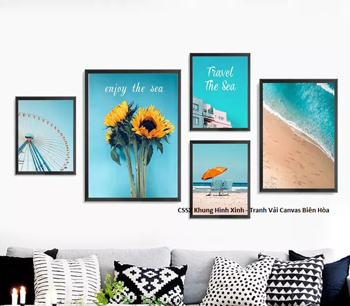 Bộ 5 Khung Tranh Treo Tường Nghệ Thuật In Canvas - Take me the sea - Kèm khung