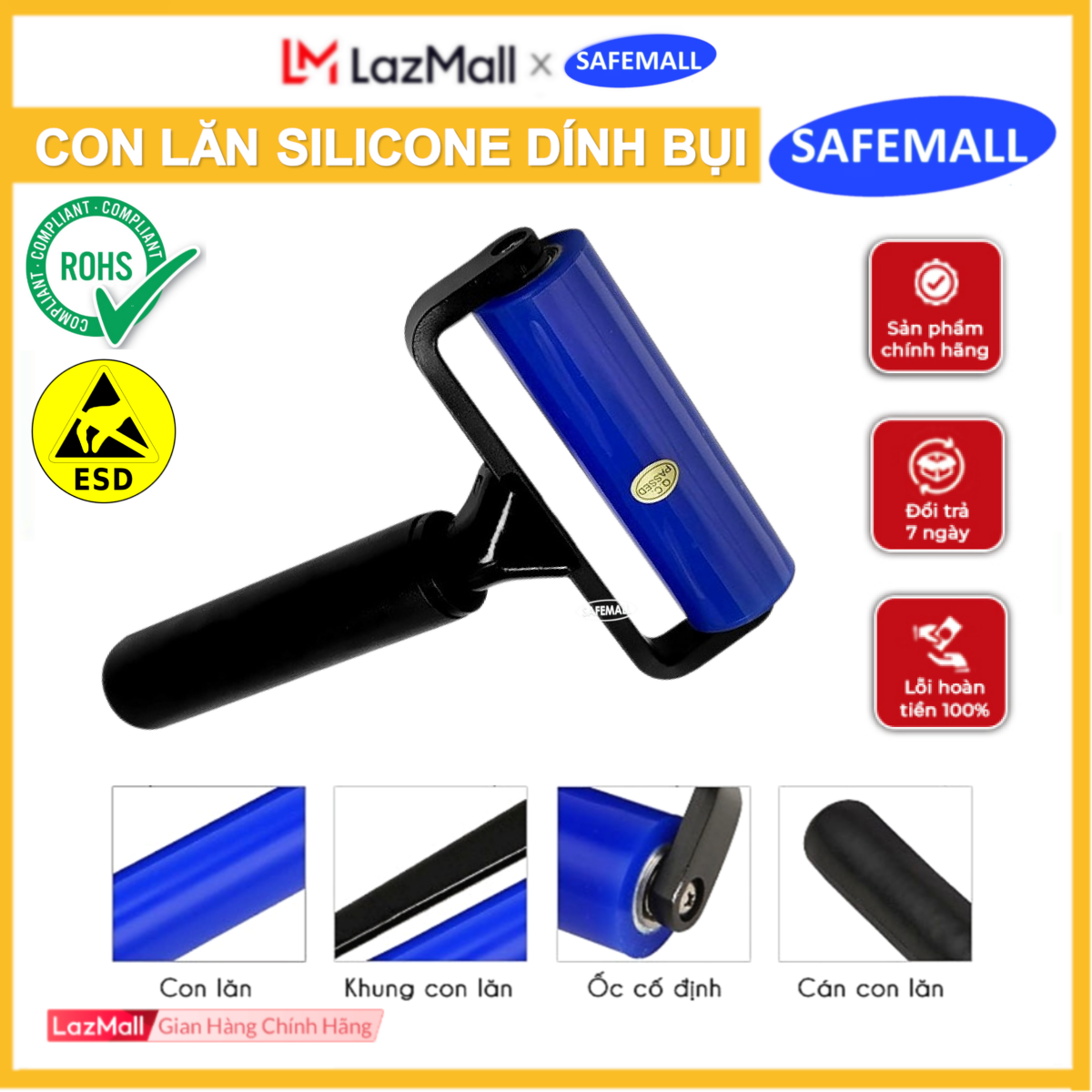 Cuộn con lăn dính bụi Silicone 4 inch, 6 inch, 8 inch, 10 inch, 12 inch phòng sạch chống tĩnh điện E