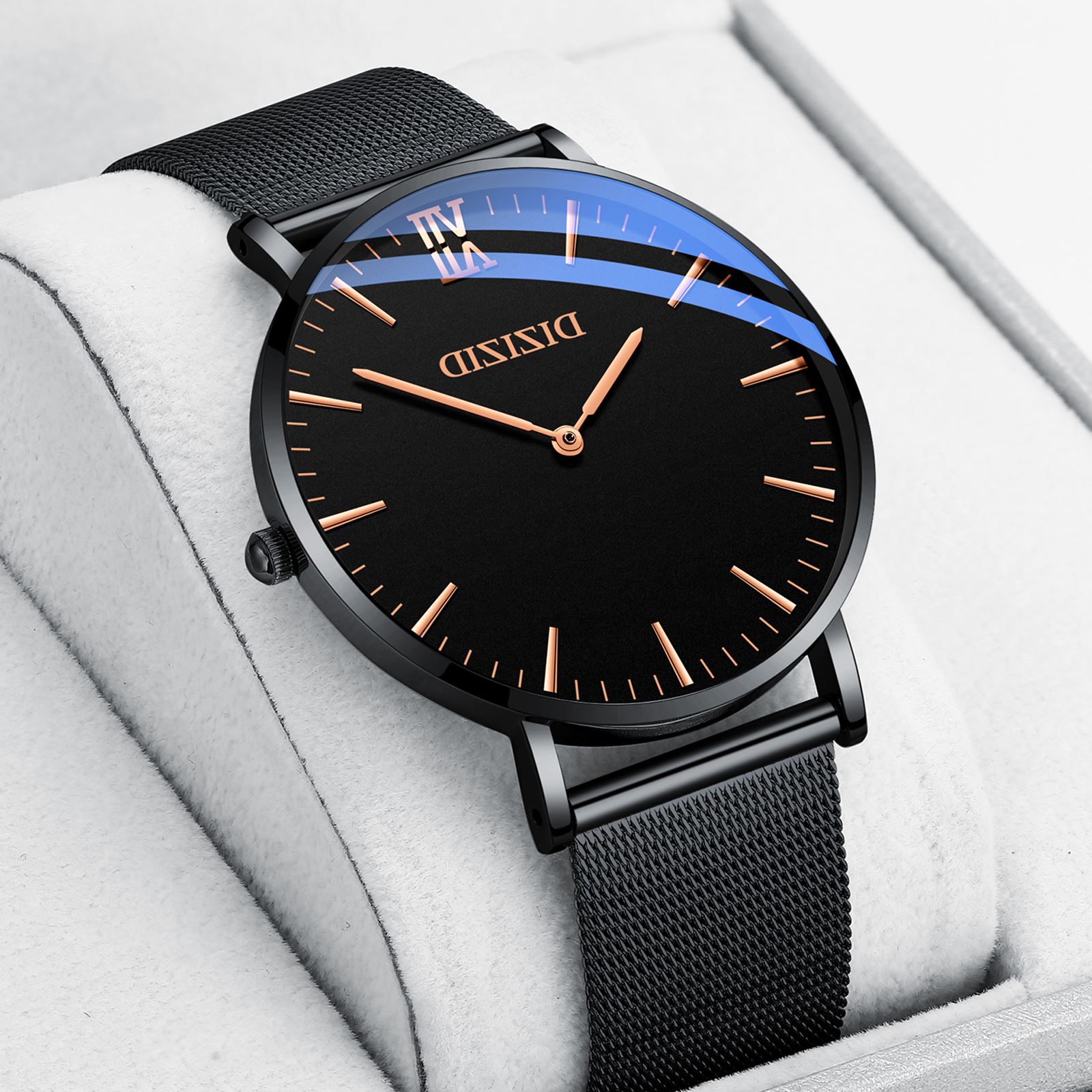 Đồng hồ nam DIZIZID chính hãng dây thép lụa chạy 6 kim có lịch ngày, thiết kế hiện đại DZ5K3N