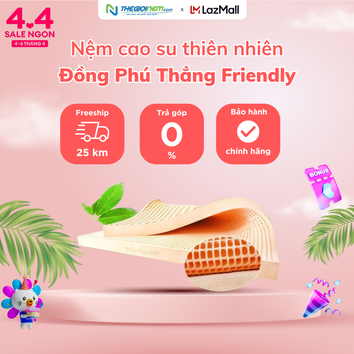 [Trả góp 0%] Nệm cao su Thiên Nhiên Đồng Phú FRIENDLY 160x200x10cm.-Bảo hành 10 năm.