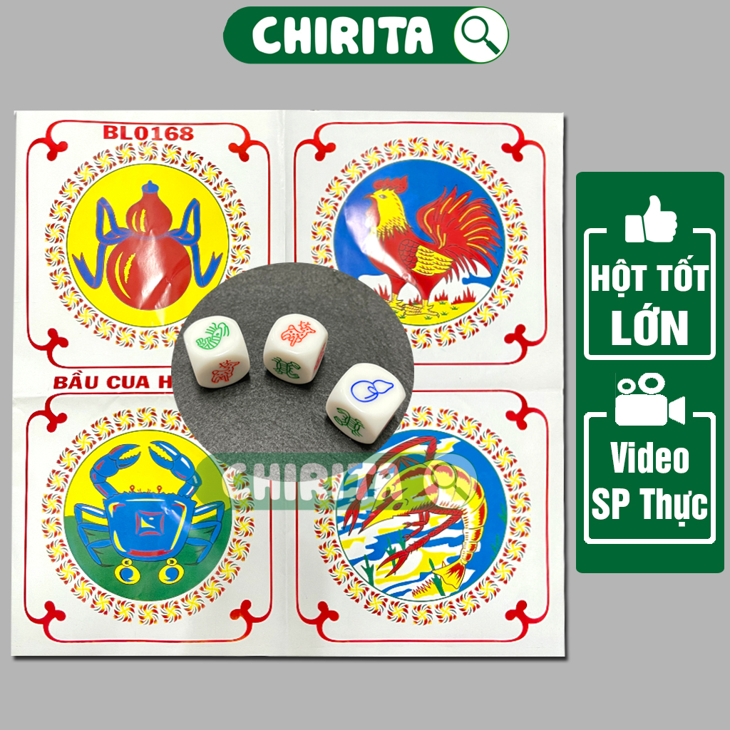 Bầu Cua Tôm Cá HỘT LỚN Xúc Xắc Bằng Đá / Nhựa Cao Cấp - Bộ Bầu Cua Tôm Cá Cọp, Boardgame Đồ Chơi Trẻ Em CHIRITA