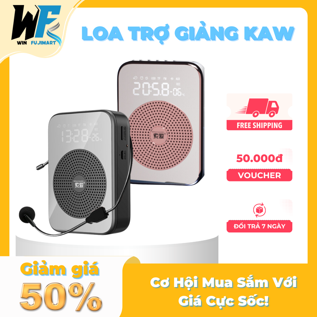 Máy trợ giảng không dây, loa trợ giảng kaw - 30w kết nối bluetooth 5.0, loa to, thu âm tốt, pin trâu 4400mah - bảo hành 1 năm