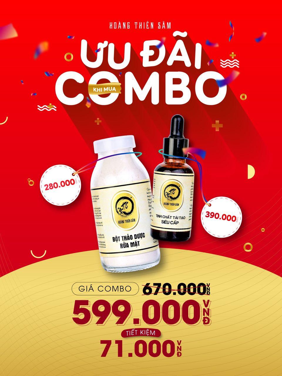 (XẢ KHO) Combo Tái tạo da Hoàng Thiên Sâm Giúp Loại Bỏ Mụn T Gốc (1 Tái Tạo 30ml + 1 Bột Rửa Mặt 100gr) ShopNguyenHue2412
