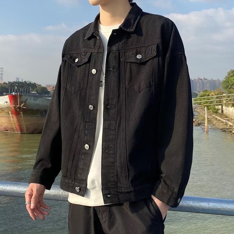 Áo Khoác Jean Nam TM144 ĐEN TRƠN Basic Form Rộng - Áo Khoác Bò Nam Phong Cách Thời Trang - TOMMY JEAN 06