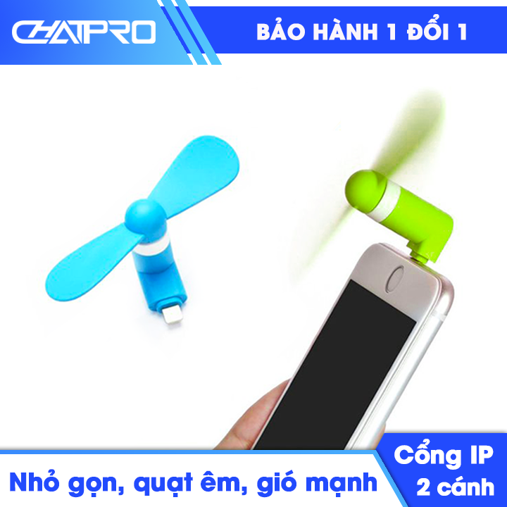 Quạt 2 cánh mini sử dụng cho điện thoại IPhone, quạt mini cắm điện thoại, quạt dùng đi du lịch, dã ngoại, đi máy bay, đi xe, quạt làm mát mini cổng lightning, quạt cánh dẻo cho gió êm ái