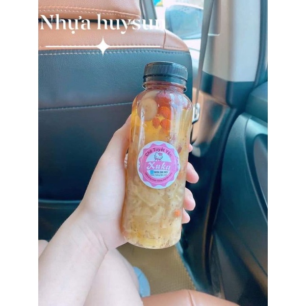 100 chai nhựa tròn cổ rộng 330ml. chai đựng trà sữa đã kèm nắp