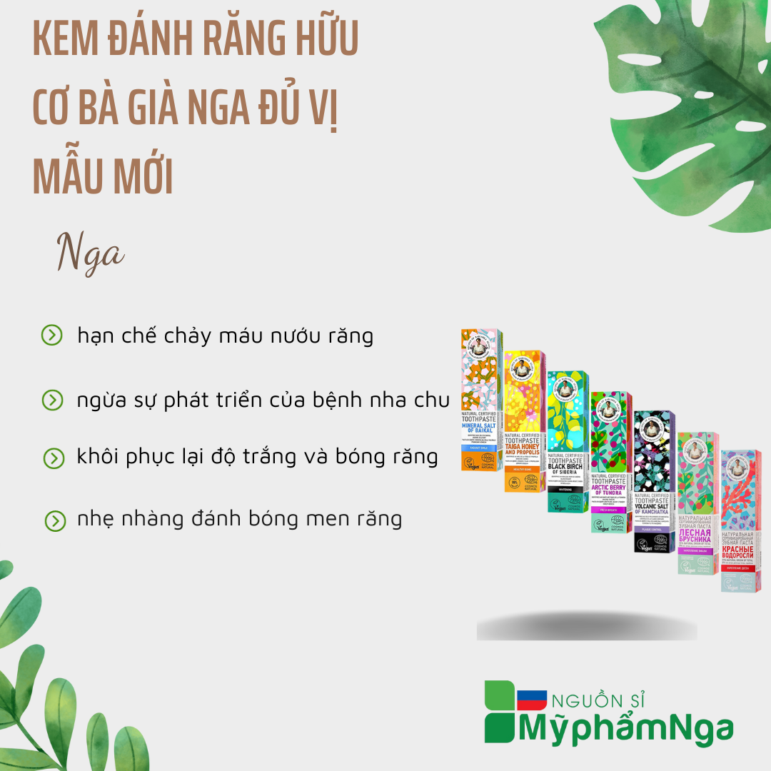 Kem đánh răng hữu cơ Bà già Nga đủ vị mẫu mới 85g