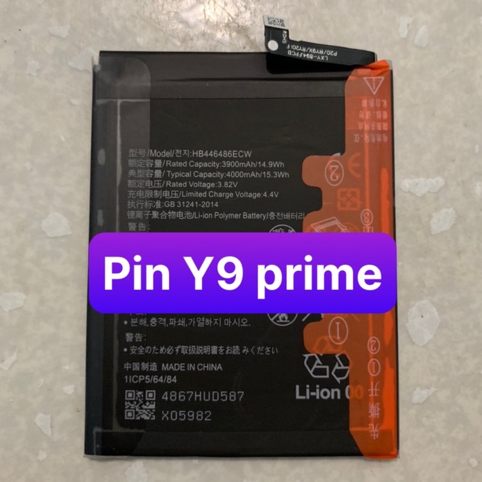 Pin thay xịn huawei y9 prime 2019 dung lượng 3900mah mã hb446486ecw bảo hành 6 tháng