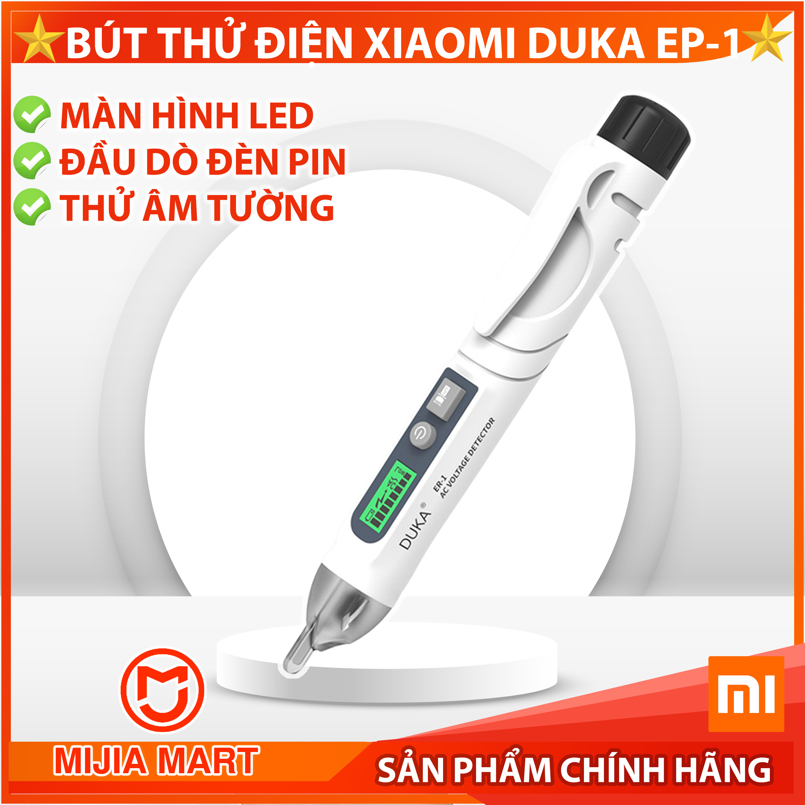 Bút thử điện thông minh Duka. Bút thử điện âm tường có màn hình.
