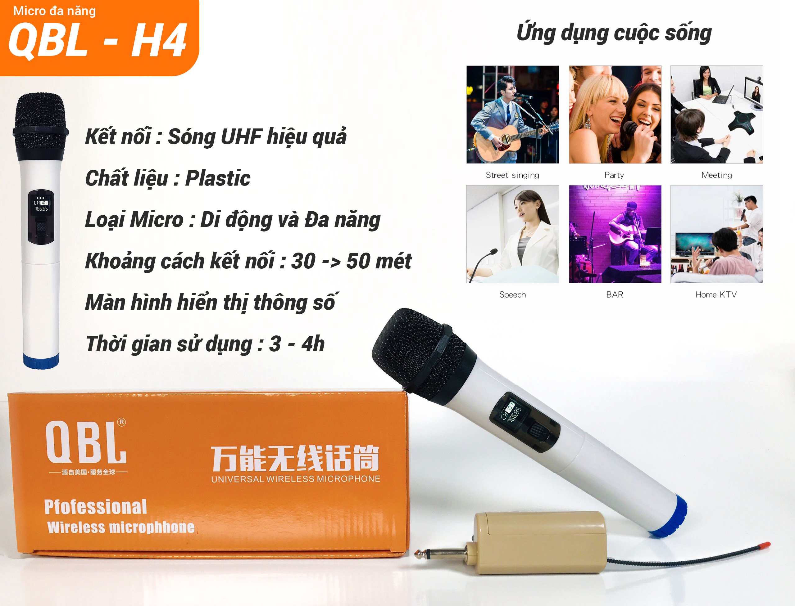 ( HÀNG CHÍNH HÃNG) Micro không dây đa năng QBL H4 - Micro đa năng giá tốt, sử dụng cho mọi loại thiết bị âm thanh, micro hiện đại, tiện nghi, cho chất giọng hay,