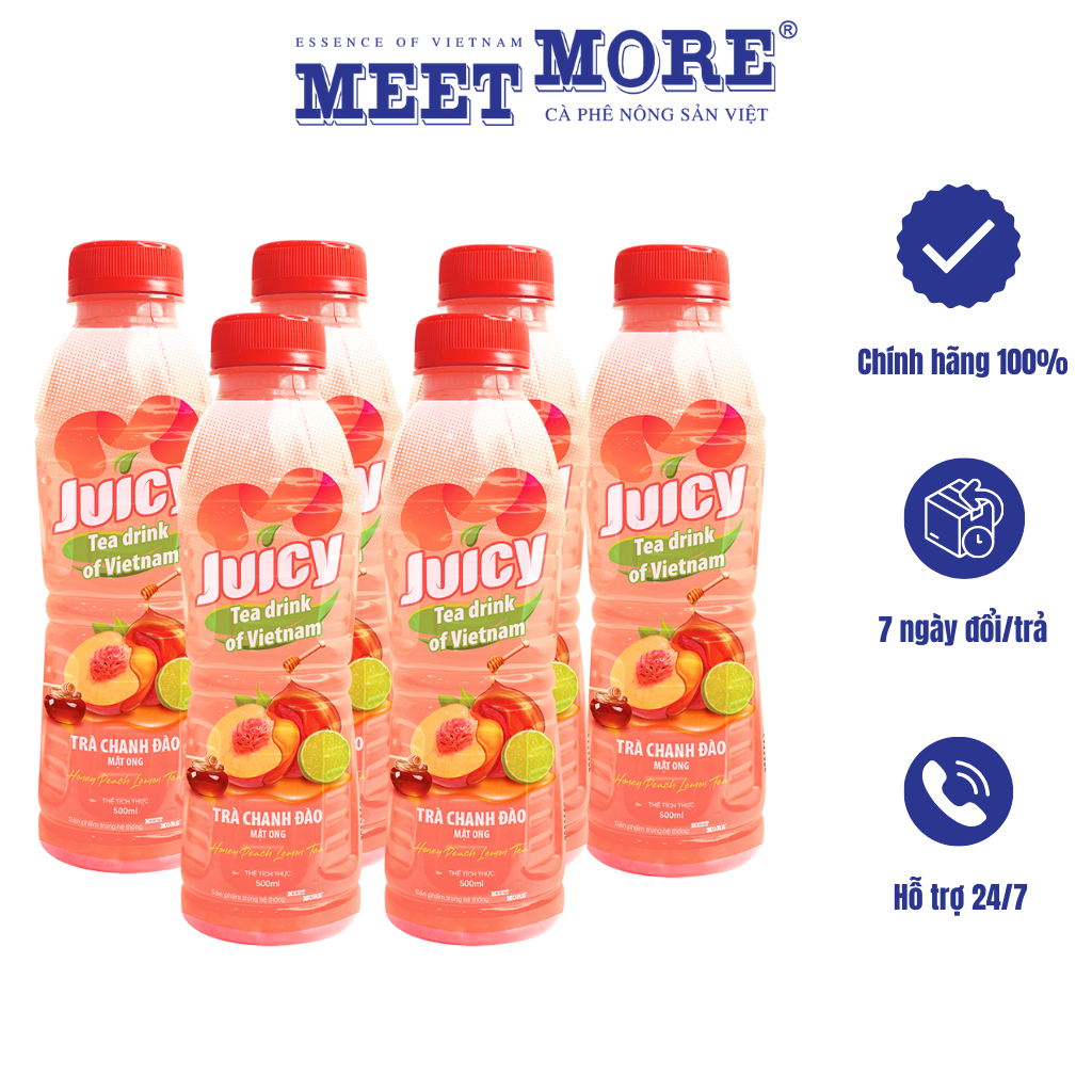 Lốc 6 chai trà chanh đào mật ong Meet More 500ml