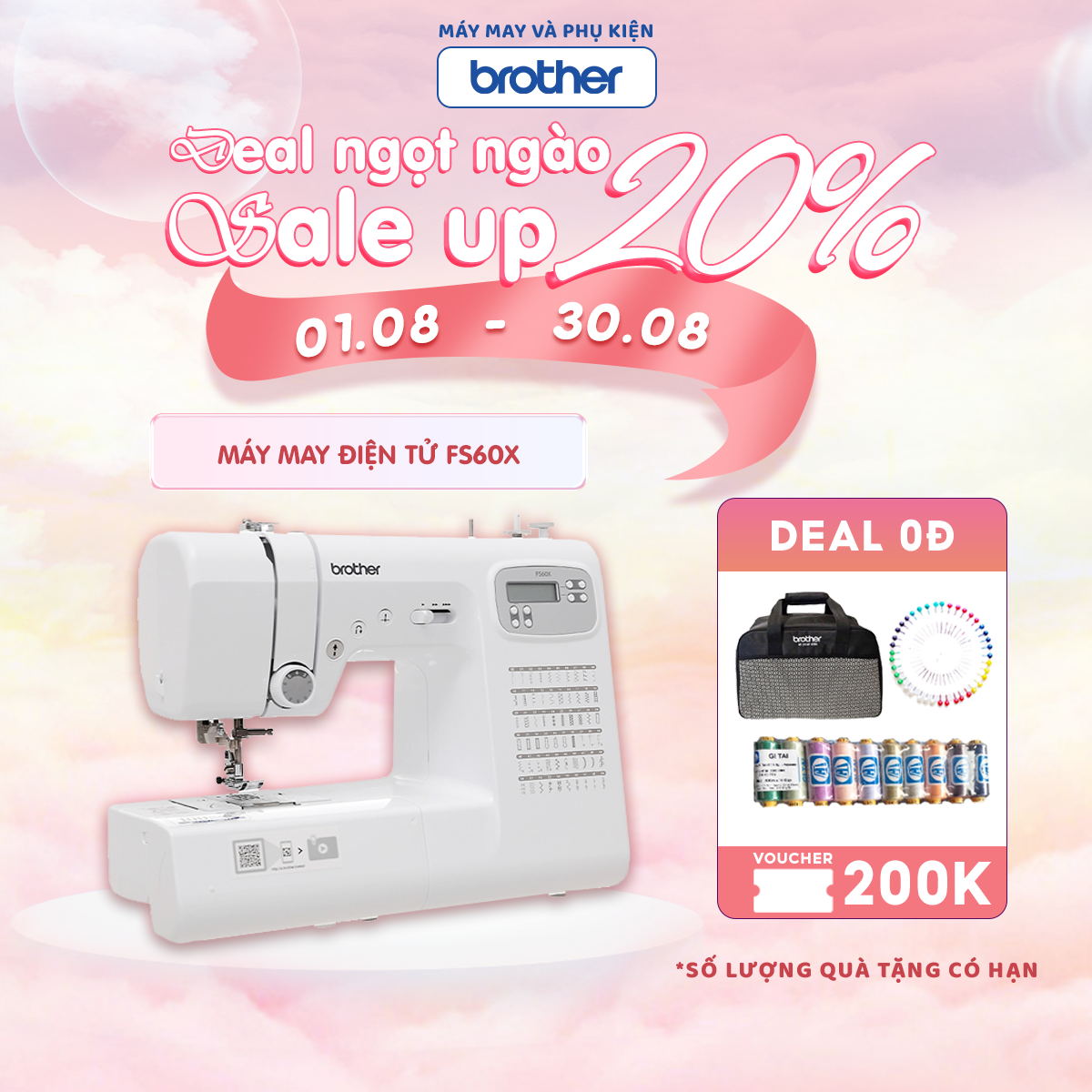 [HCM][Trả góp 0%]Máy May Điện Tử Cao Cấp Nhật Bản Brother FS60X Model Mới 2020 Xỏ chỉ tự động Màn hình hiển thị LCD May được vải thun và Jean