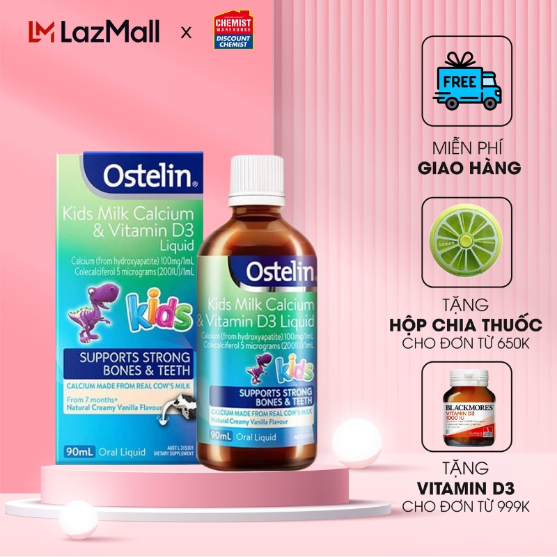 Vitamin D3 và Canxi dạng nước Ostelin Kids Milk Calcium & Vitamin D3