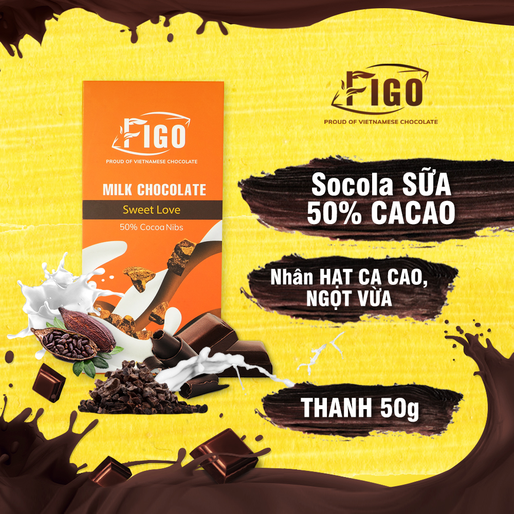 [SIÊU NGON-BAR 50G] Kẹo socola sữa gây nghiện Hạt cacao 50g FIGO, đồ ăn vặt văn phòng siêu ngon