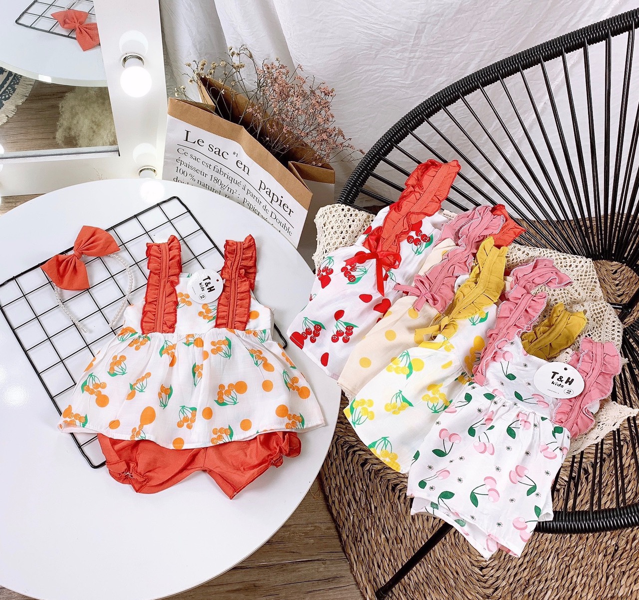 SET BỘ ĐŨI 2 DÂY KÈM BỜM NƠ ĐÍNH NGỌC BÉ GÁI (6-18kg) (kèm ảnh thật cuối hình)